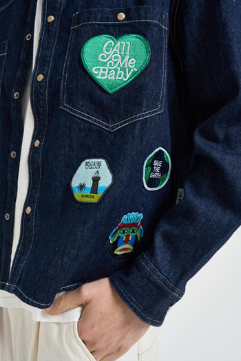 Camicia uomo in denim scuro con patch - 4