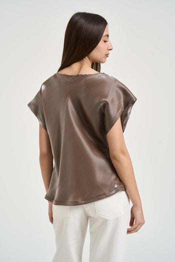 Blusa donna satinata tortora - 3
