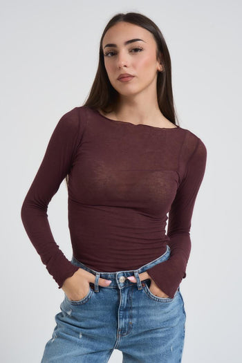 Maglia donna melanzana scollo a barca - 3