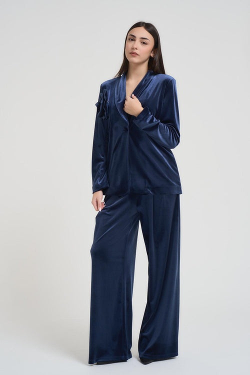 Giacca donna monopetto in velluto blu