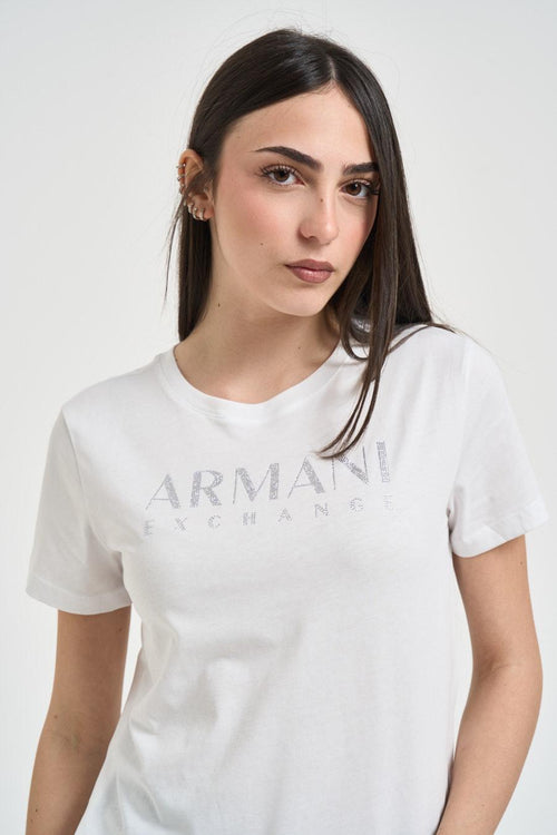 T-shirt donna girocollo con strass bianca - 2