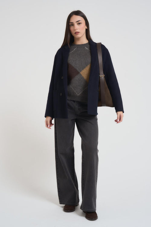 Maglia donna girocollo a rombi grigia