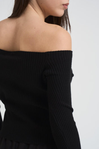 Maglia donna scollo a barca nera - 4