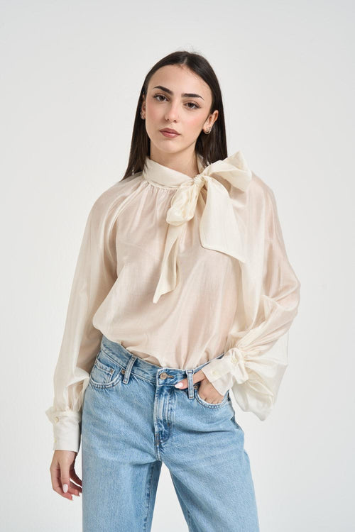 Camicia donna con fiocco burro