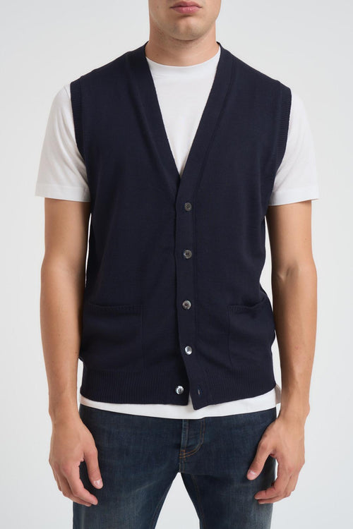 Gilet uomo in maglia blu - 2