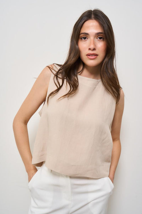 Top donna girocollo beige - 2