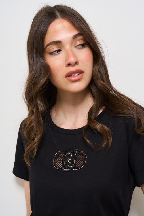 T-shirt donna nera con logo - 2