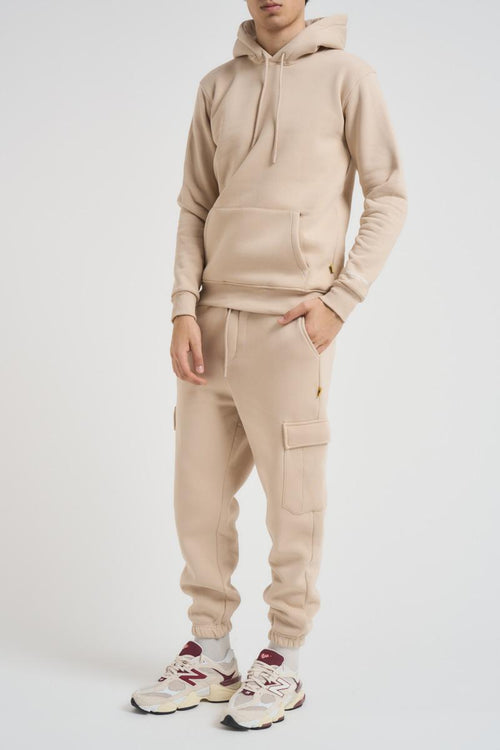 Felpa uomo beige con cappuccio