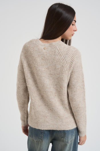 Maglia donna girocollo beige - 3