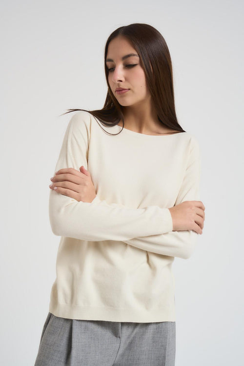Maglia donna scollo a barca panna - 2