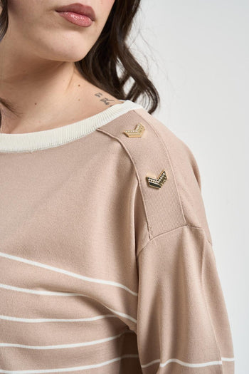Maglia donna scollo a barca beige e bianca - 4