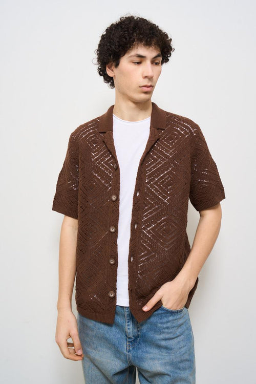 Camicia uomo traforata marrone