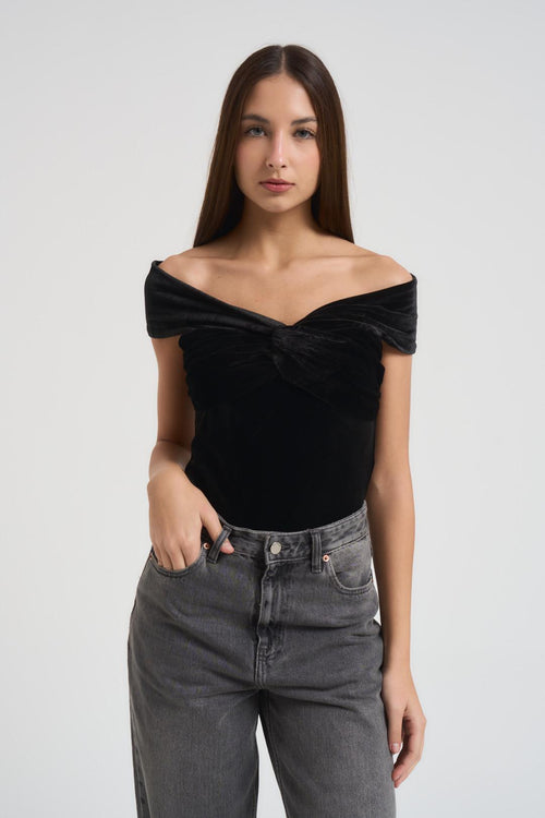 Body donna con scollo a V nero