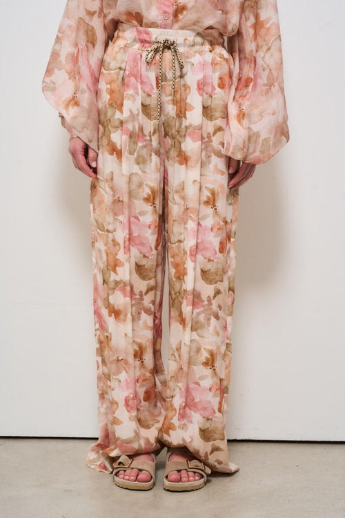Pantalone donna fantasia floreale rosa