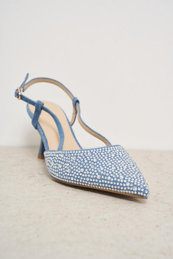 Demi-leather heeled shoe with rhinestones - 4