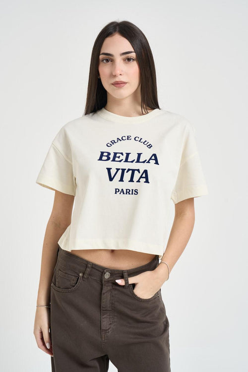 T-shirt donna cropped crema