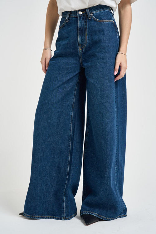 Jeans donna gamba larga in denim blu