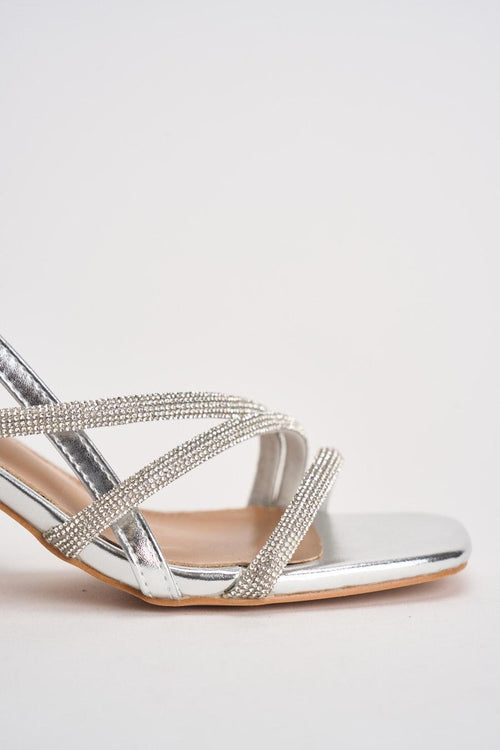 Sandalo donna argento con strass - 2