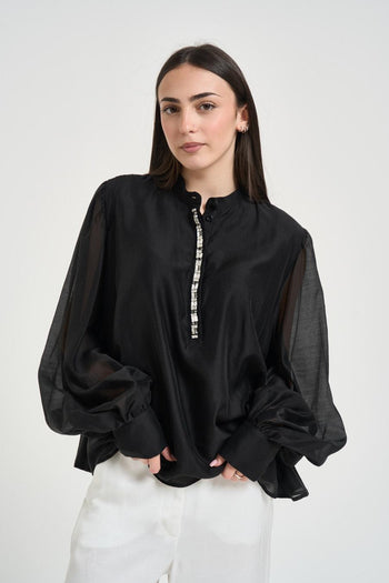 Blusa donna con pietre nera - 3