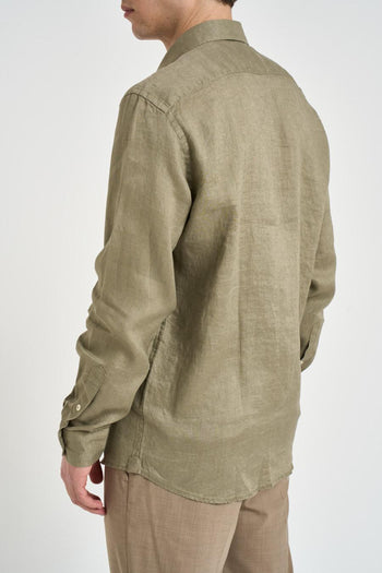 Camicia uomo in lino verde oliva - 5