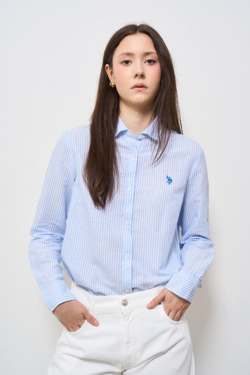 Camicia donna a righe celeste