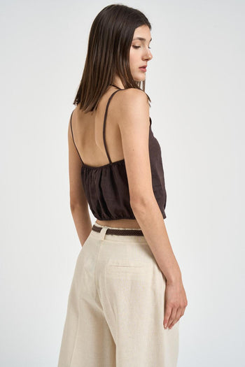 Top donna in lino moro - 6