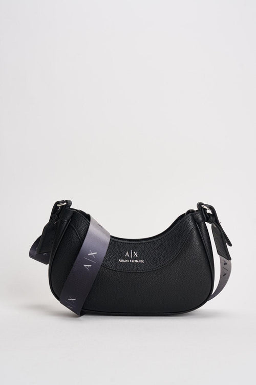 Borsa donna nera con tracolla in tessuto - 1