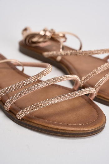 Sandalo donna alla schiava con strass oro rosa - 4