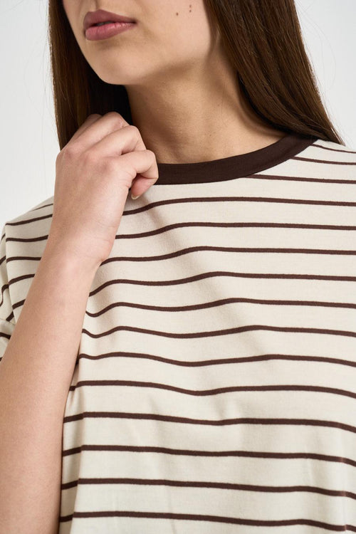 T-shirt donna a righe marrone - 2