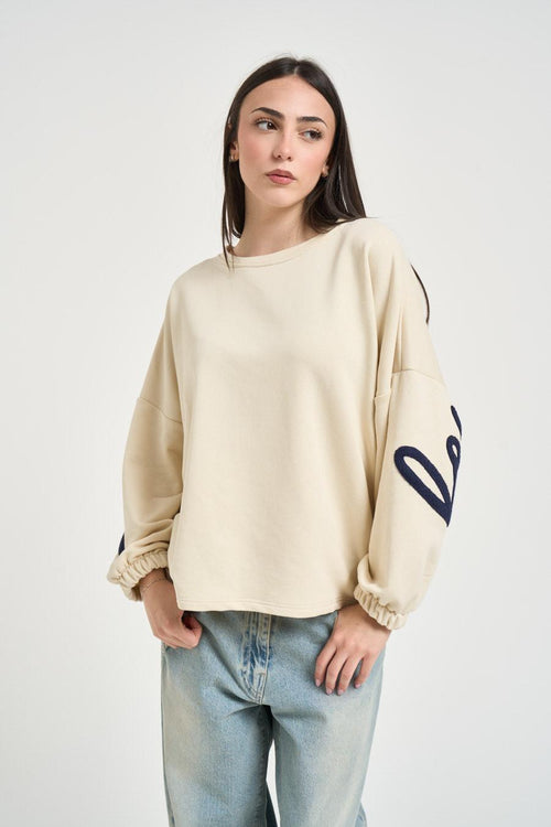 Felpa donna crema e blu - 1
