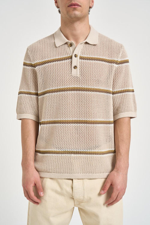 Polo uomo in maglia a righe beige - 2