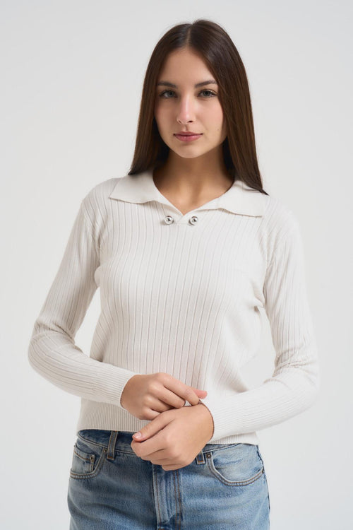 Polo in maglia a coste crema