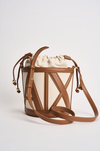Secchiello donna cuoio e beige - 5