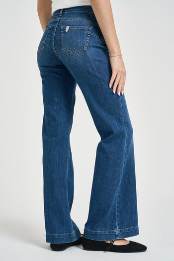 Jeans donna in denim blu a vita alta - 4