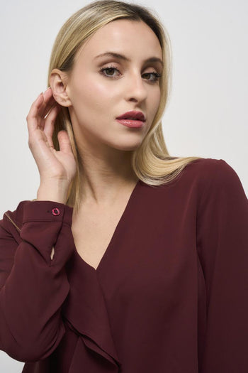 Women's blouse with burgundy ruffles - 3
