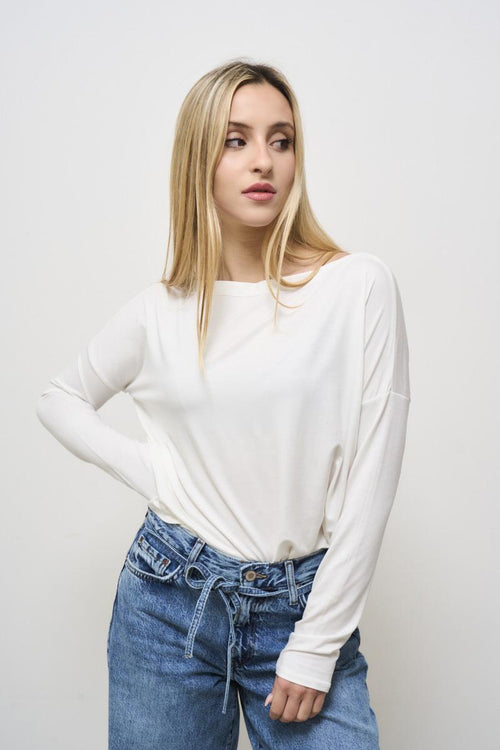 Women's cream boat neck sweater - 2