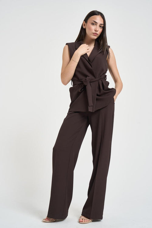 Abito donna gilet e pantalone marrone