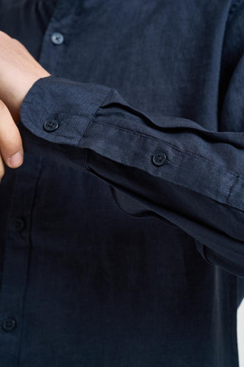 Camicia uomo collo alla coreana blu - 5