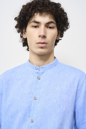 Light blue men's mandarin collar shirt - 3