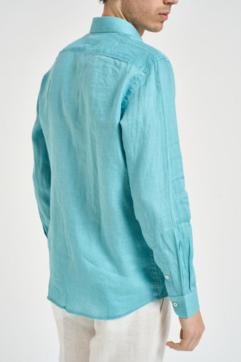 Camicia uomo in lino azzurro acqua - 3