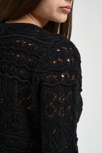 Cardigan donna traforato nero - 5