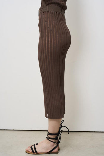 Gonna lunga slim in maglia marrone - 3