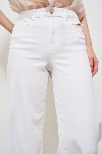 Jeans donna a palazzo in denim bianco - 6