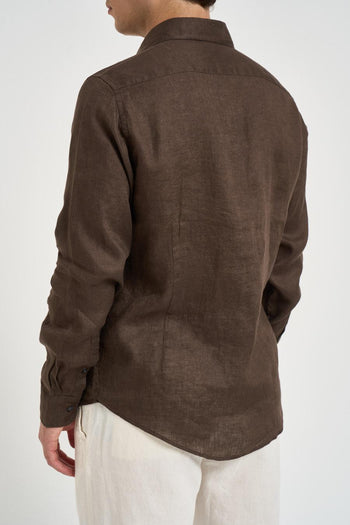 Camicia uomo marrone in lino - 5