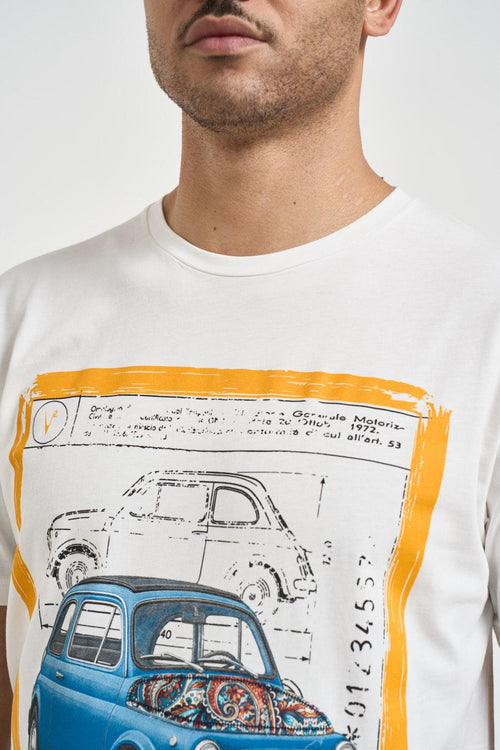 T-shirt uomo girocollo bianca con stampa - 2