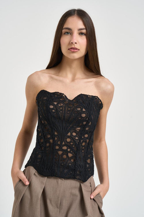 Corsetto donna in pizzo nero - 1