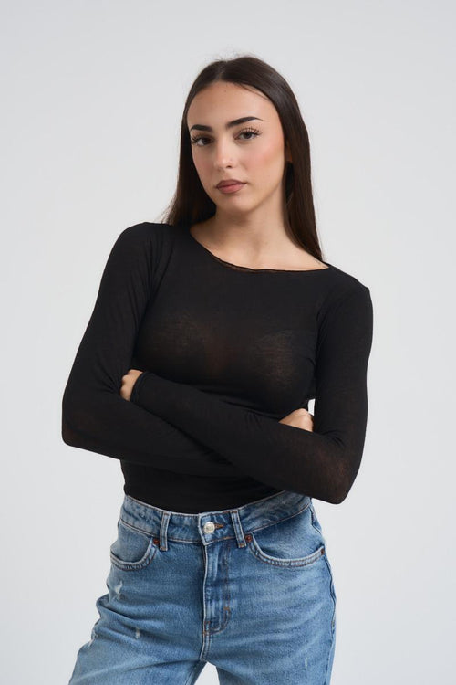 Maglia donna nera scollo a barca - 2