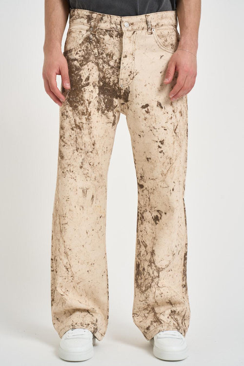 Jeans uomo wide leg delavé beige