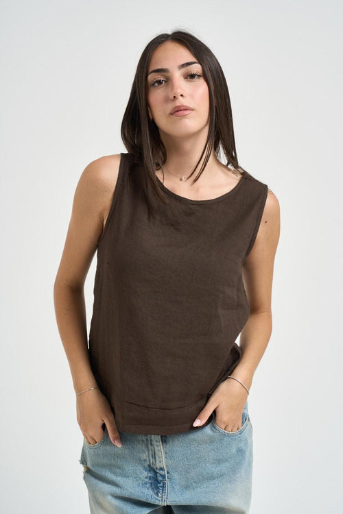 Top donna smanicato marrone - 1