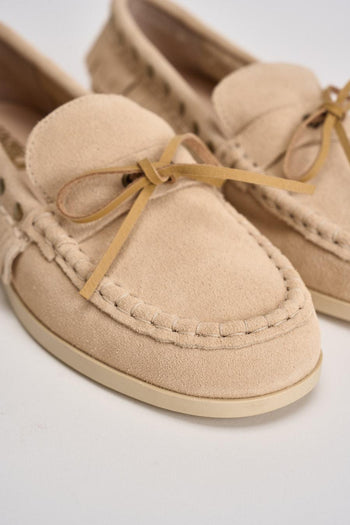 Mocassino donna in suede beige con frange - 4